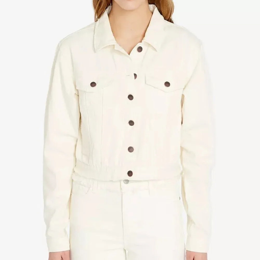 NWT BUFFALO David  Bitton Cream Cotton Nicci Distressed Ripped Denim Jacket XS